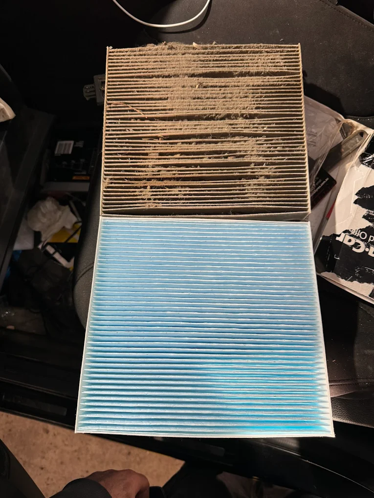 Cabin air filter replacement, old beside new